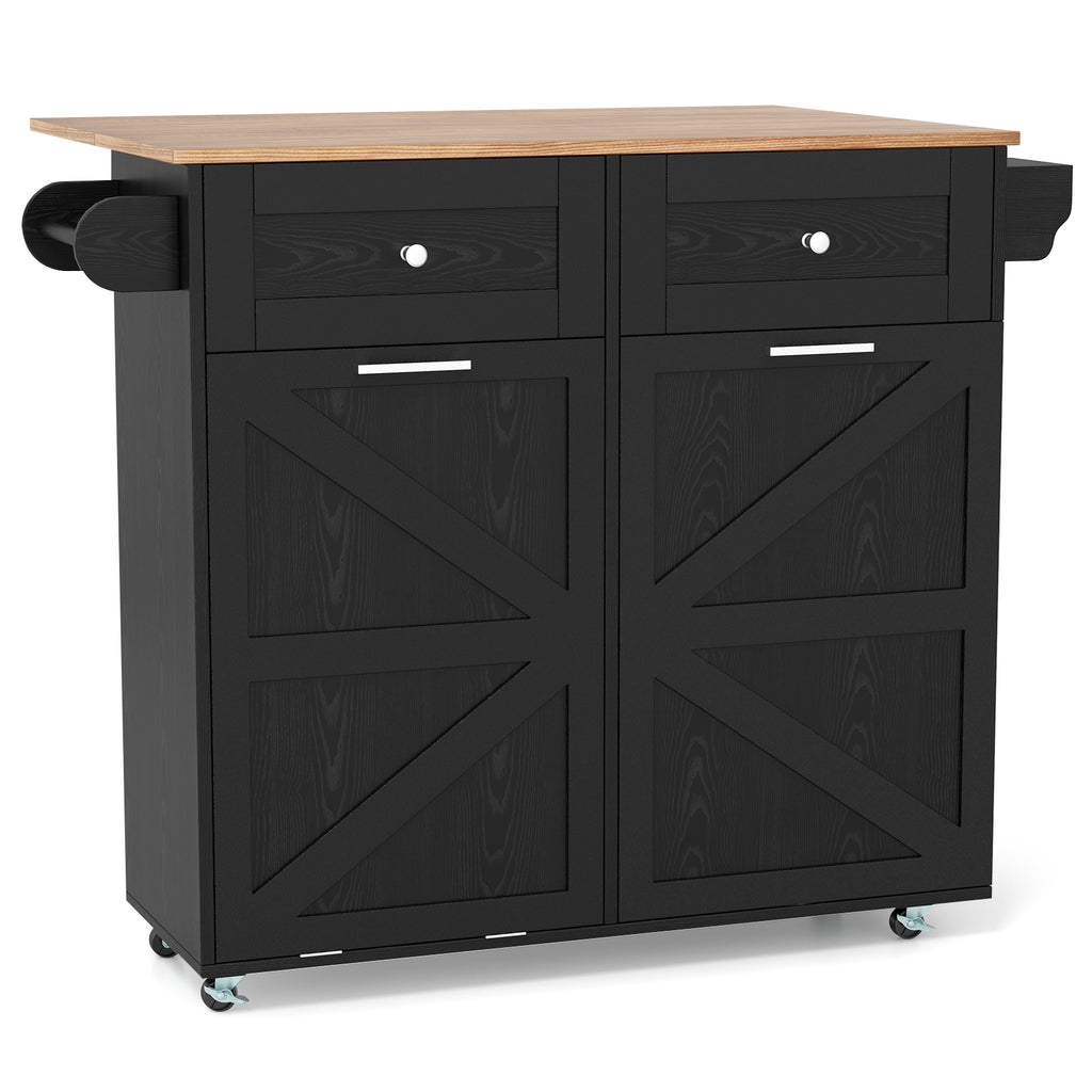 Rolling Kitchen Island with Trash Can Cabinet - Gray