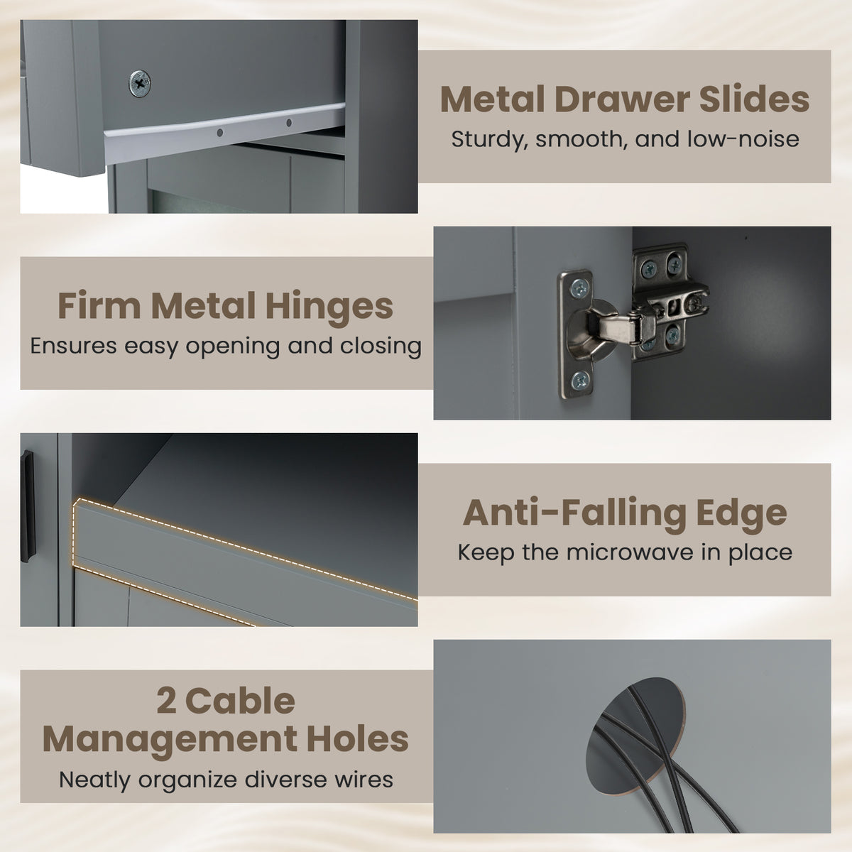 Rolling Kitchen Island with Drawer and Glass Door Cabinet - Gray