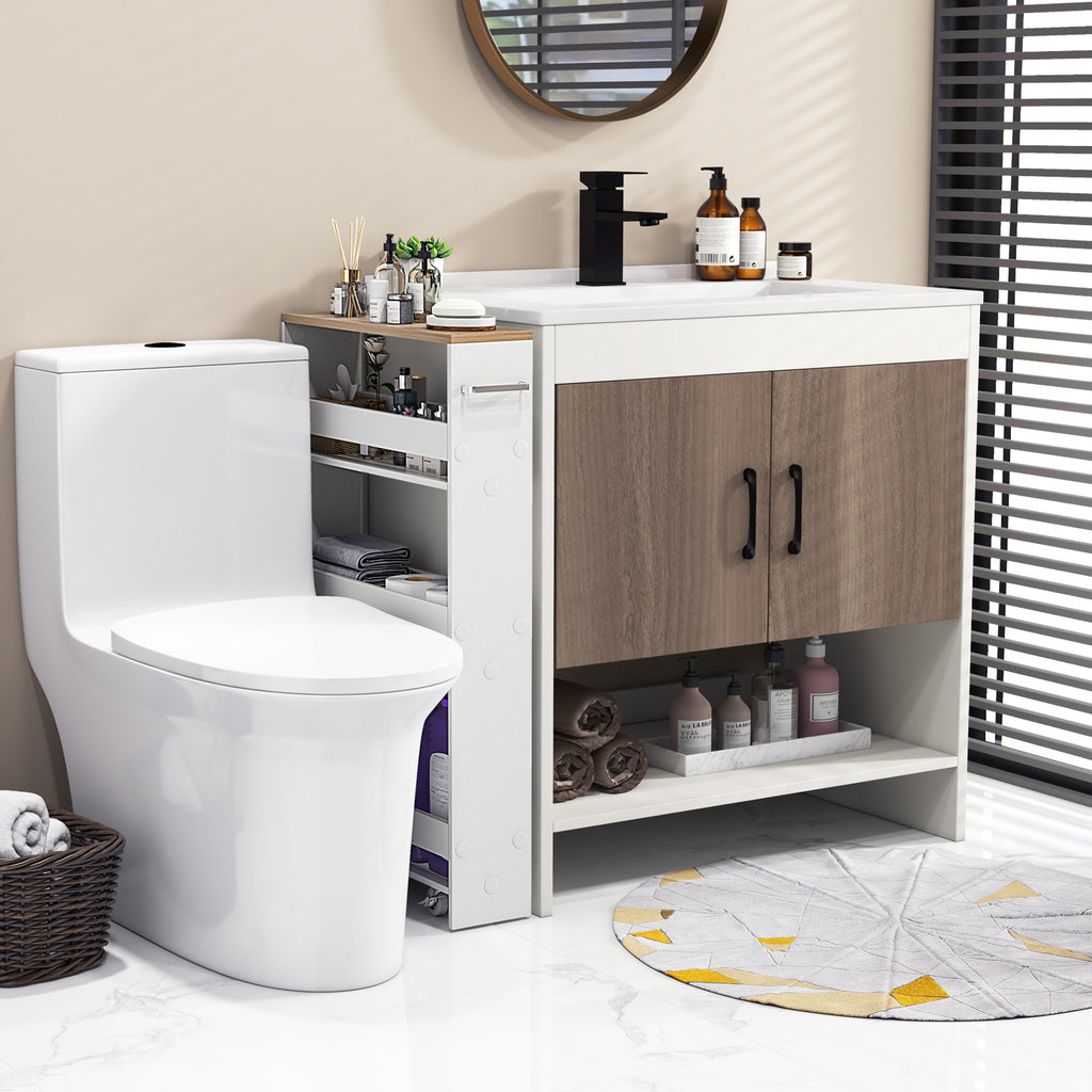 Narrow Mobile Serving Cart with Open Shelves, White