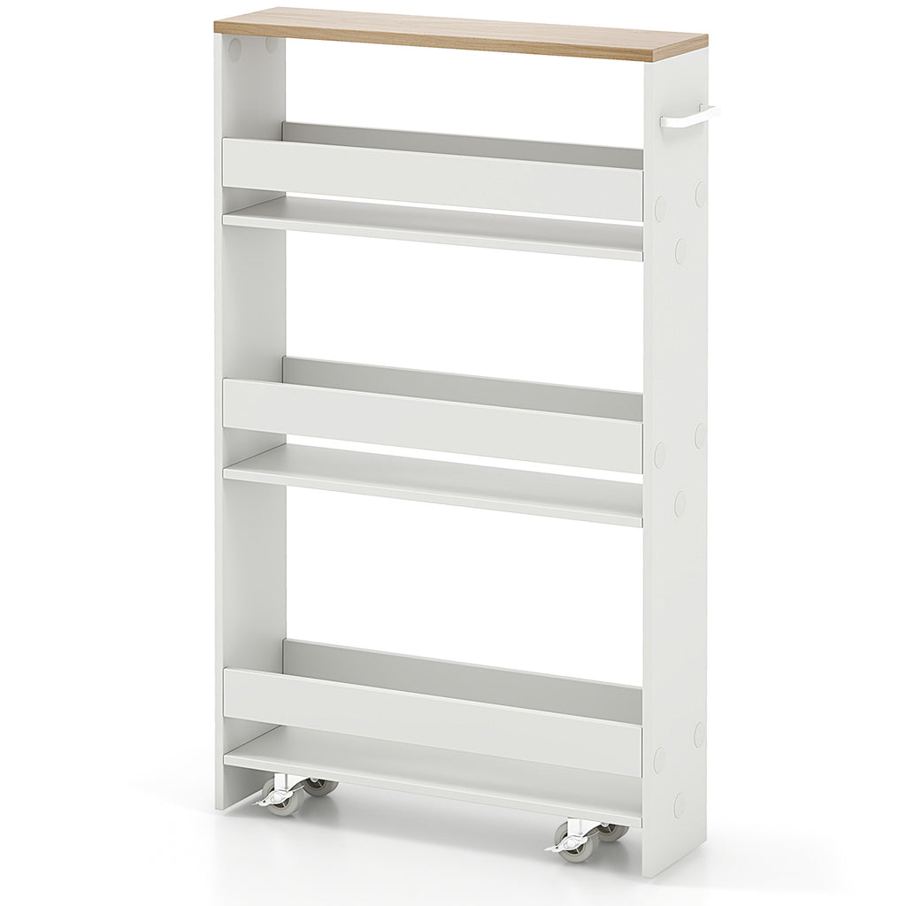 Narrow Mobile Serving Cart with Open Shelves - White
