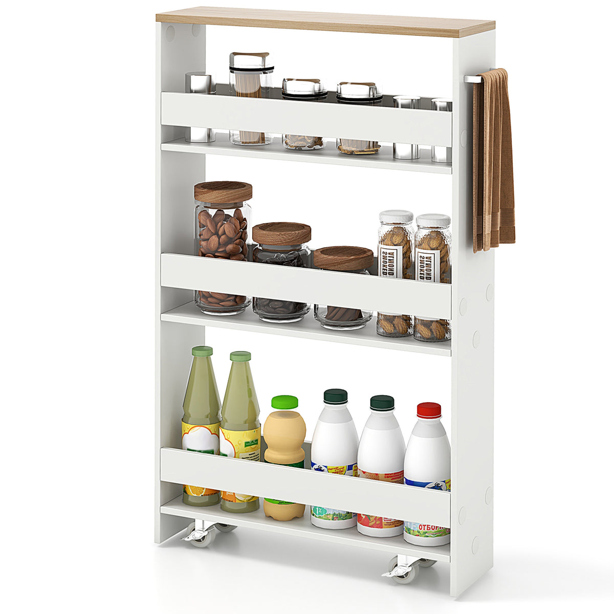 Narrow Mobile Serving Cart with Open Shelves, White