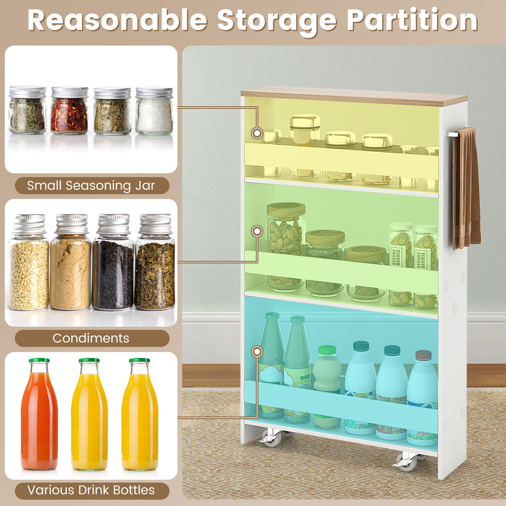Narrow Mobile Serving Cart with Open Shelves - White