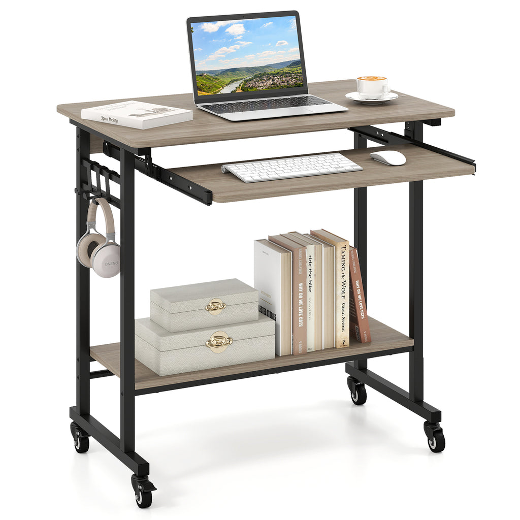 Rolling Laptop Table with Keyboard Tray – Rustic Brown