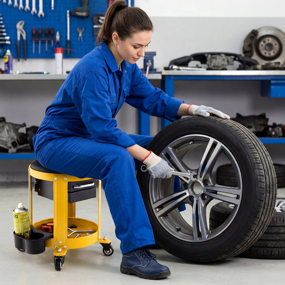 Rolling Mechanic Stool with Removable Padded Seat and Drawers
