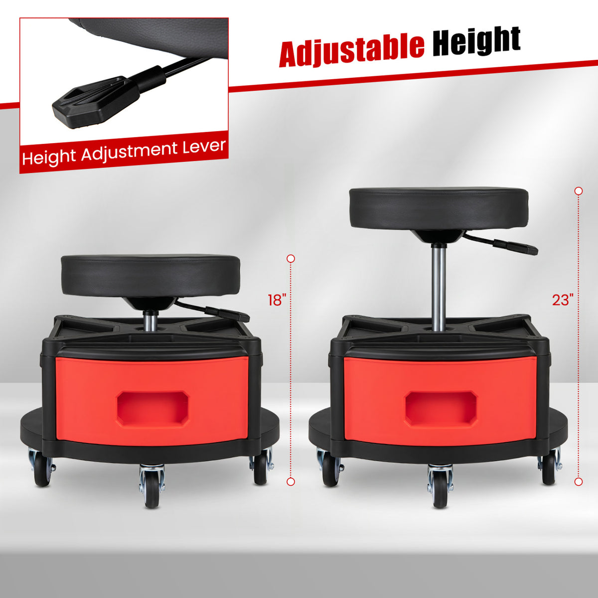 Rolling Mechanic Stool with Cushioned Seat & Dual Tool Trays 330 LBS