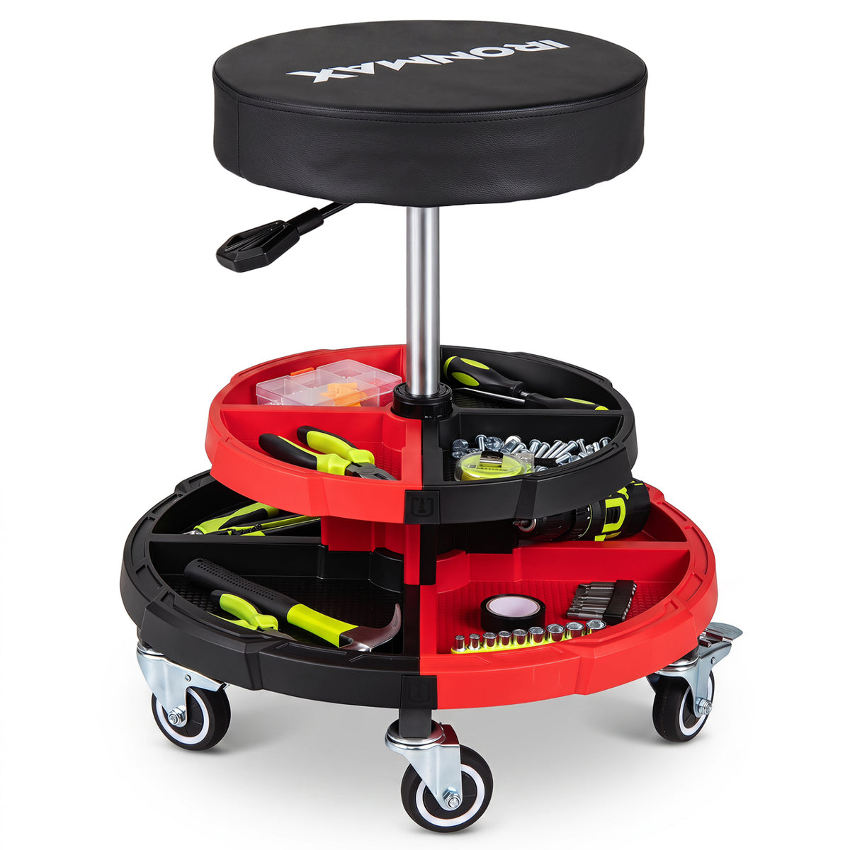 Rolling Mechanic Stool with Cushioned Seat and 5 Wheels 330 LBS