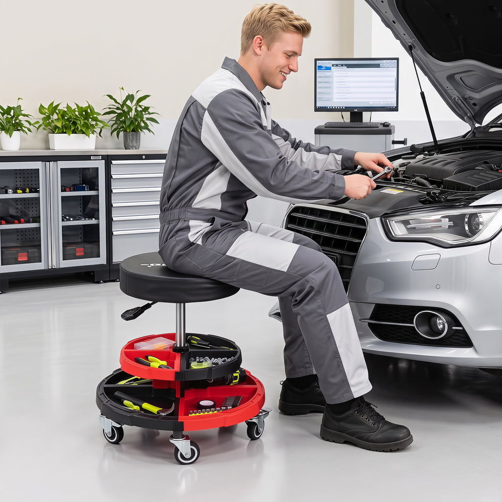 Rolling Mechanic Stool with Cushioned Seat and 5 Wheels 330 LBS