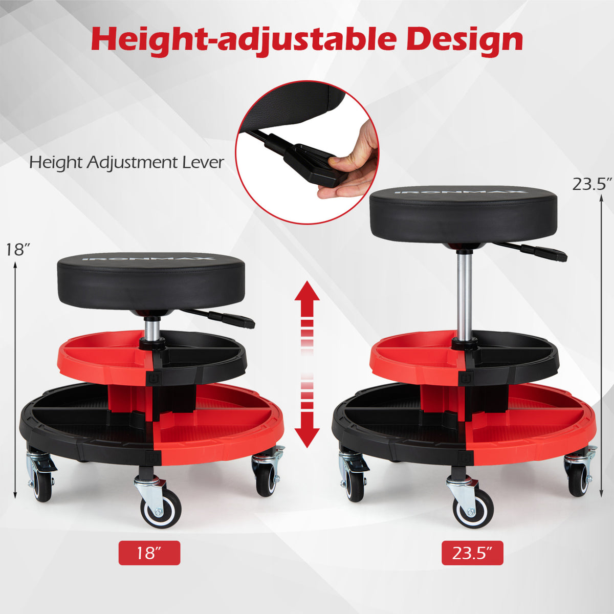 Rolling Mechanic Stool with Cushioned Seat and 5 Wheels 330 LBS