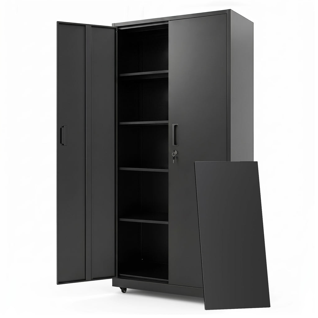 Rolling Metal Storage Cabinet 73" Lockable - Black