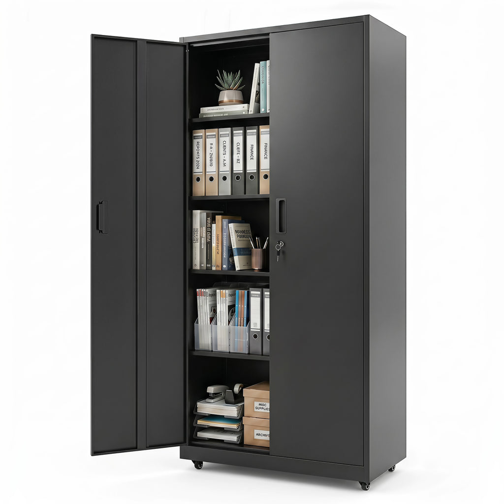 Rolling Metal Storage Cabinet 73" Lockable - Black
