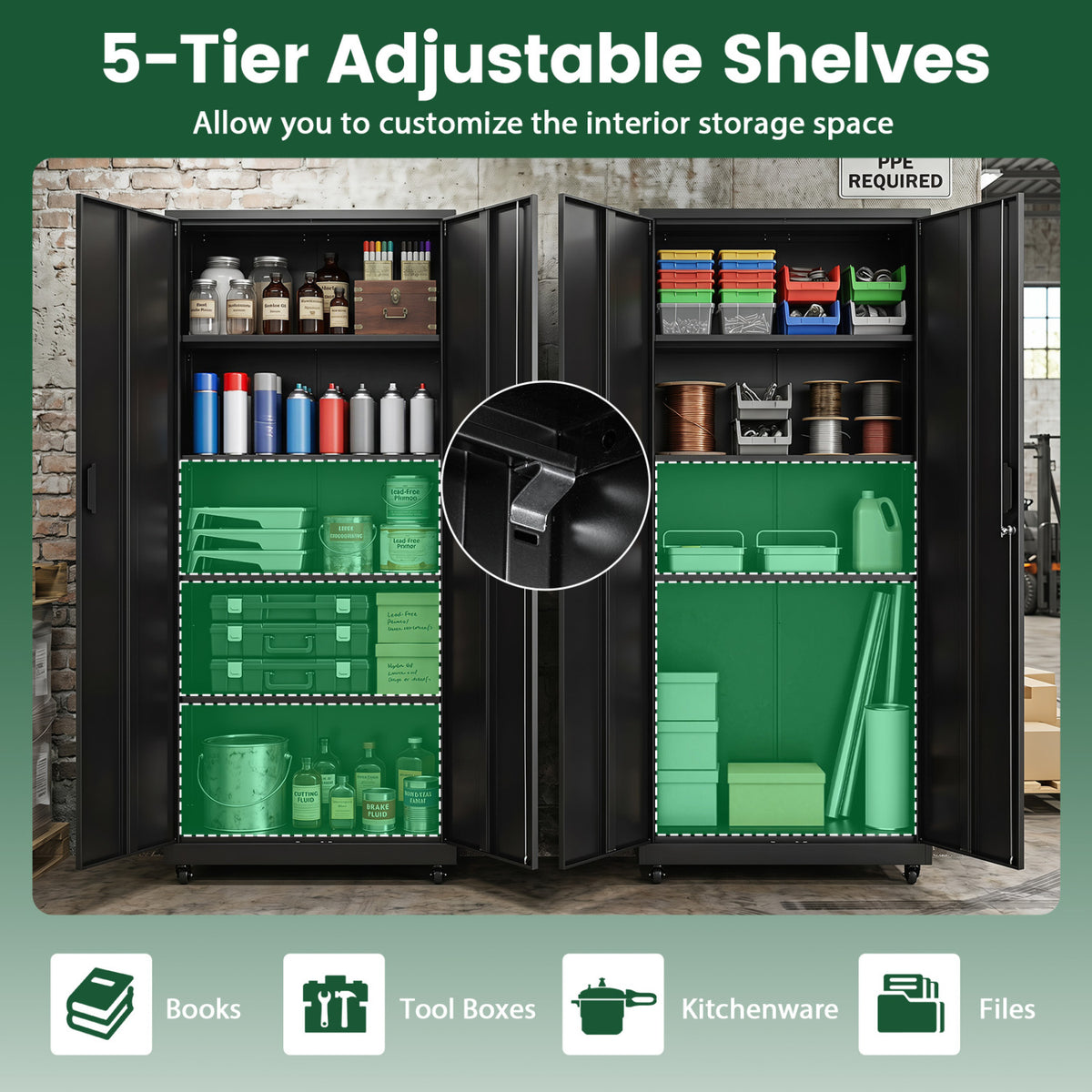 Rolling Metal Storage Cabinet 73" Lockable - Black
