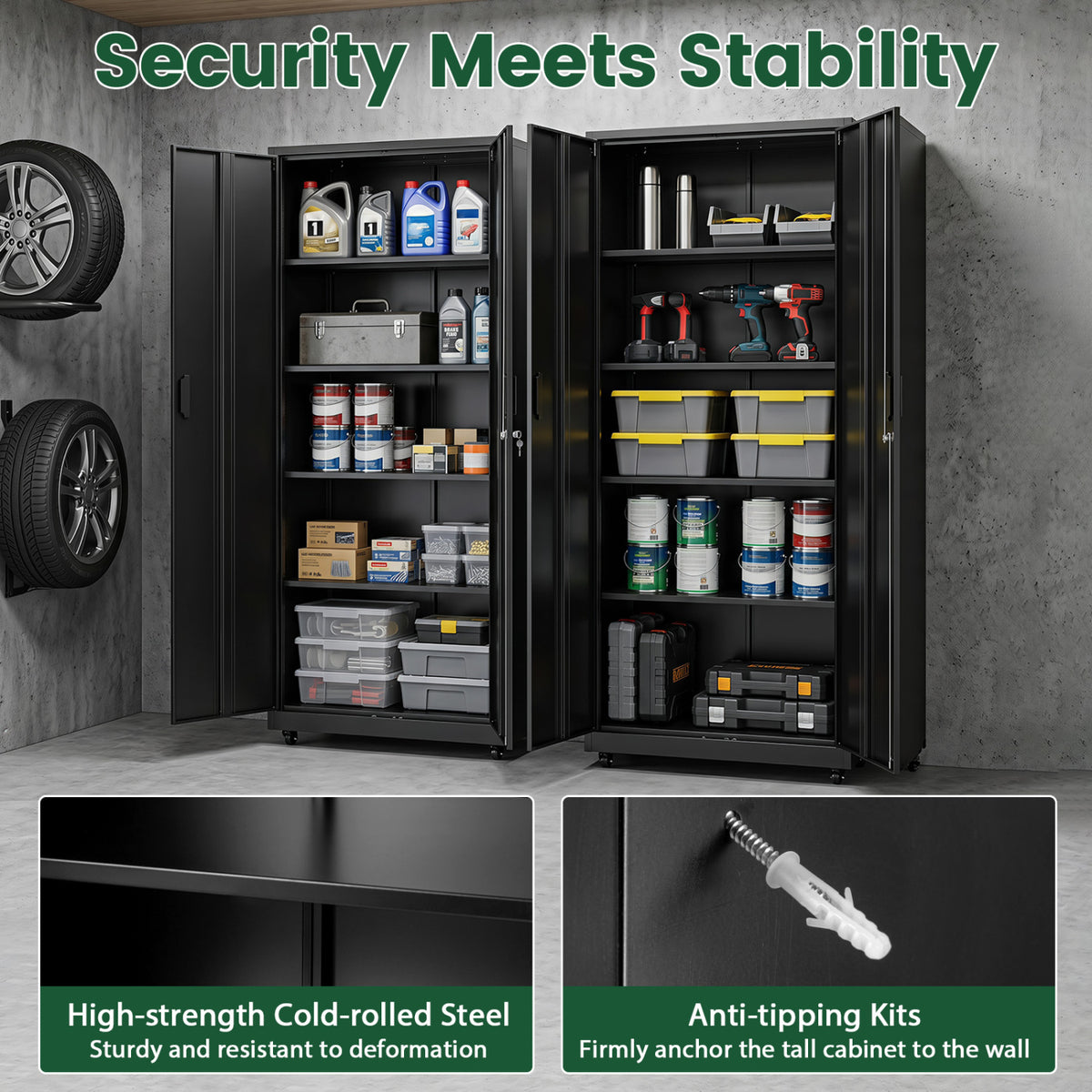 Rolling Metal Storage Cabinet 73" Lockable - Black