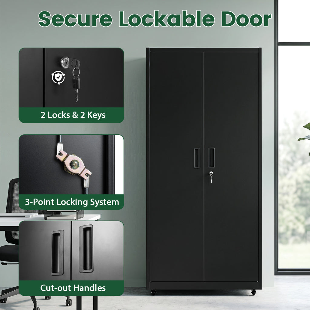 Rolling Metal Storage Cabinet 73" Lockable - Black