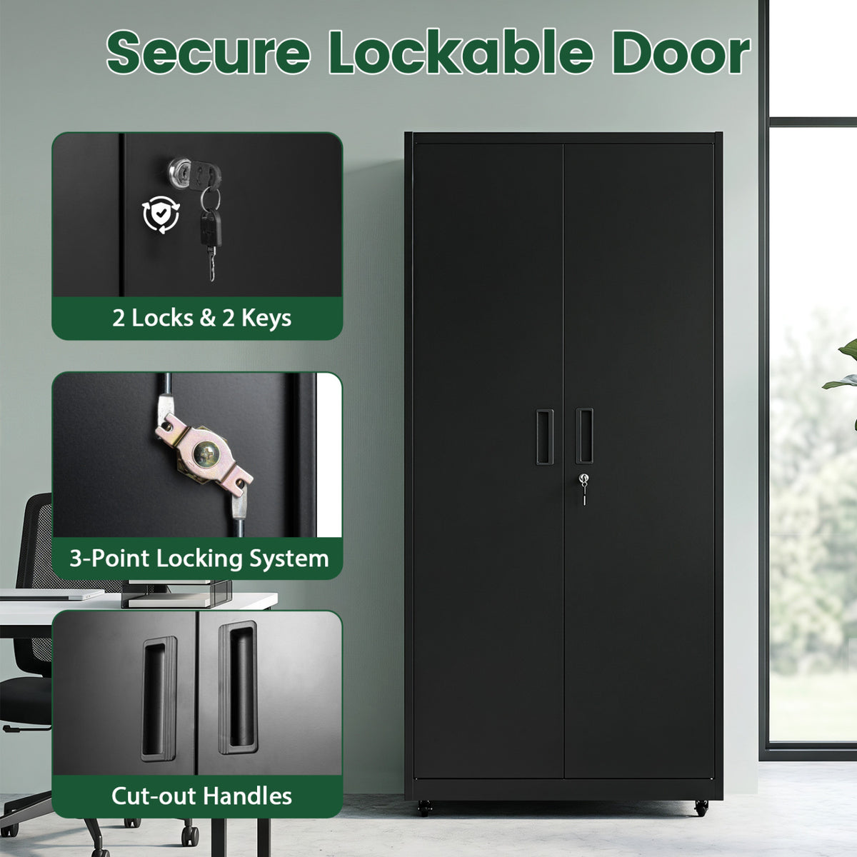 Rolling Metal Storage Cabinet 73" Lockable - Black
