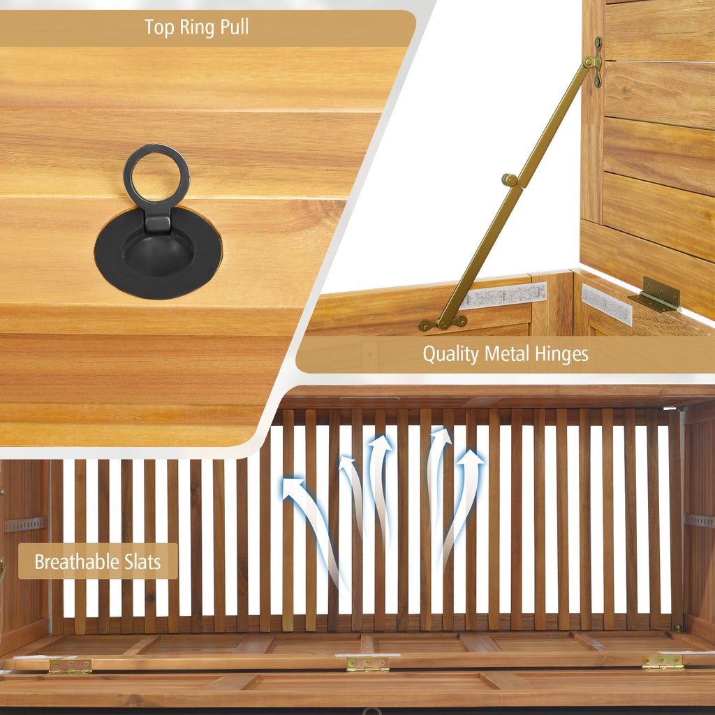 Rolling Patio Wooden Deck Box with 2 Wheels and Side Handle for