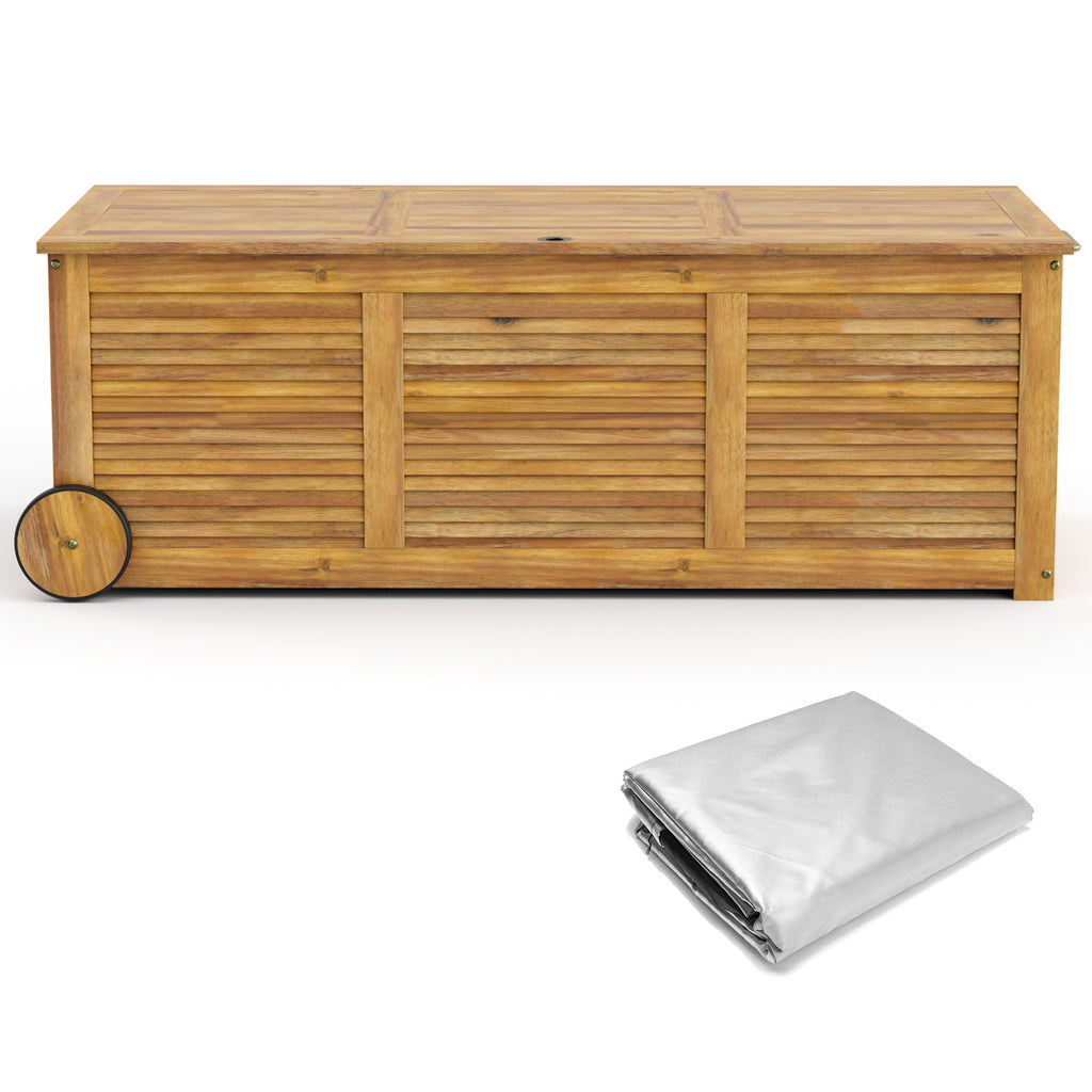 52 Gallon Patio Wood Deck Box with Flip Top - Storage for Cushions