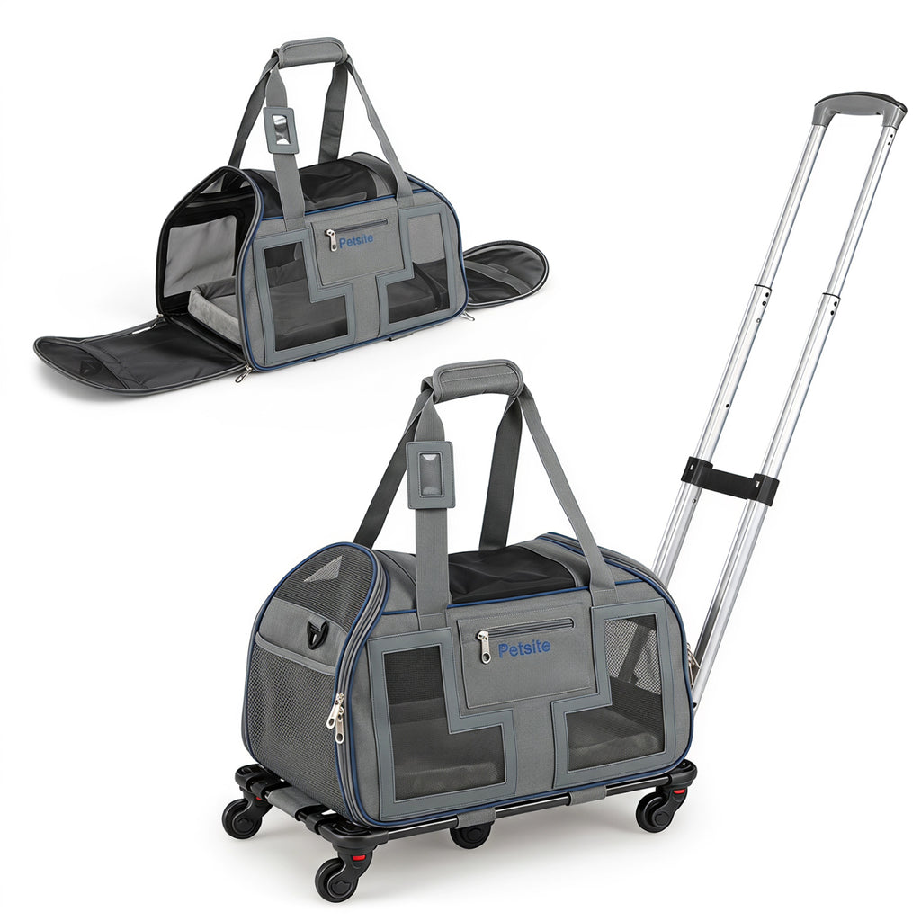 Pet Carrier with Wheels & Telescopic Handle - Mesh Windows, Detachable Bag - Red, Variation of THIS listing