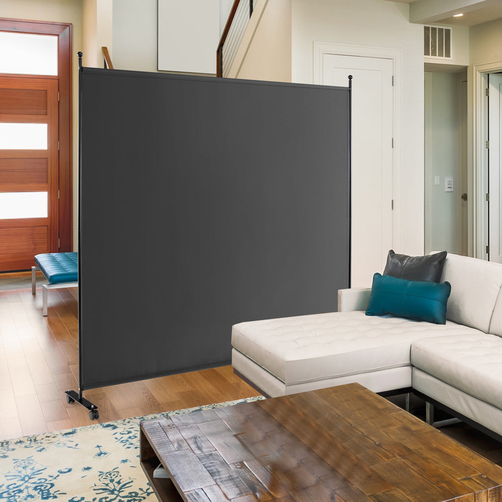 6 Feet Single Panel Rolling Room Divider with Wheels - Dark Gray