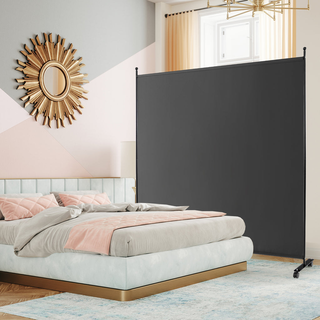 6 Feet Single Panel Rolling Room Divider with Wheels - Dark Gray