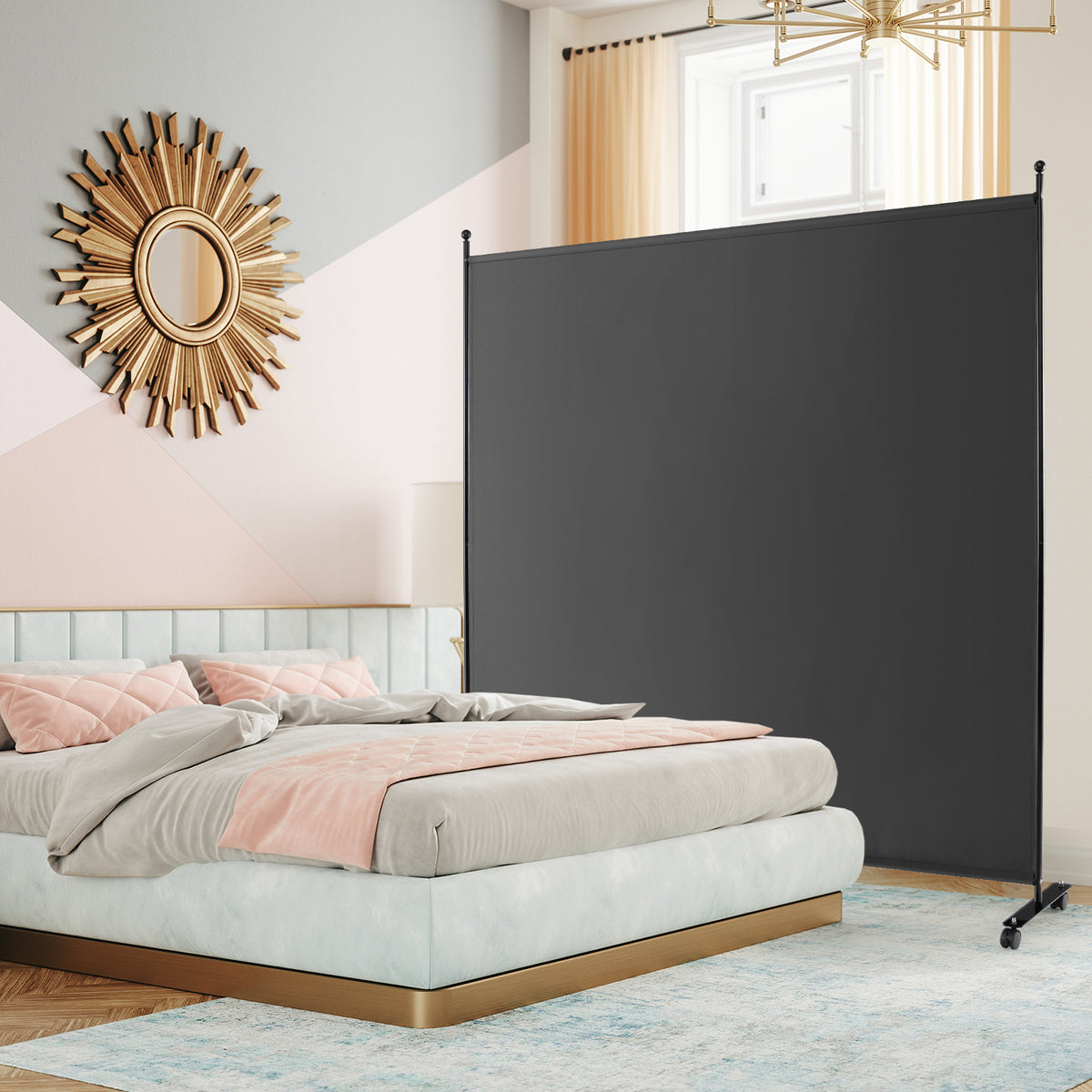 6 Feet Single Panel Rolling Room Divider with Wheels - Dark Gray
