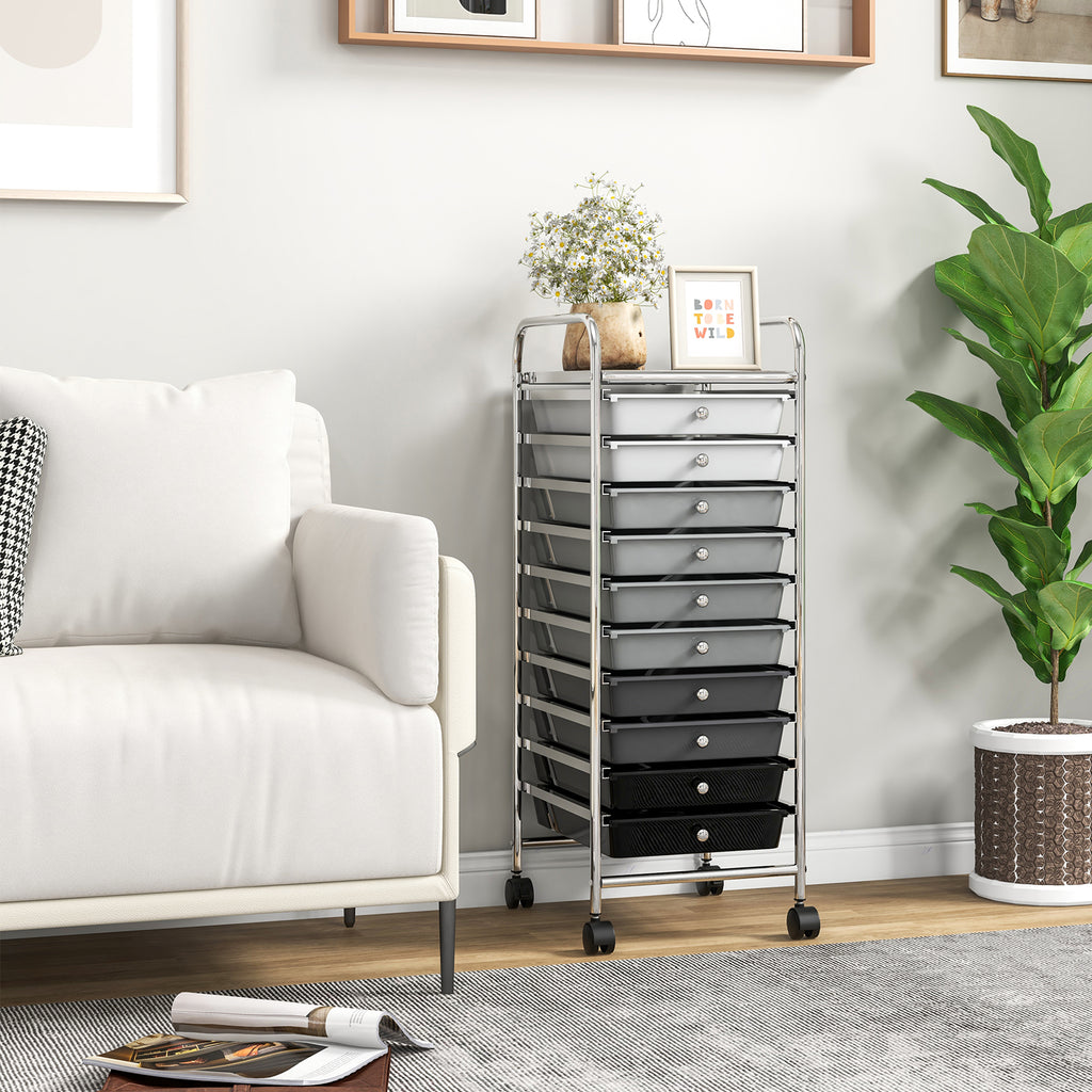 10 Drawer Rolling Storage Cart Organizer with 4 Universal Casters