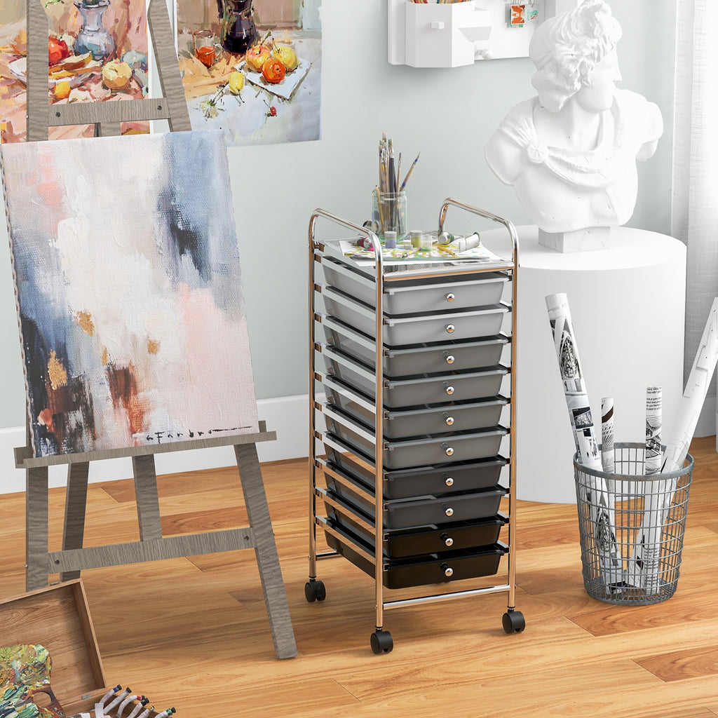 10 Drawer Rolling Storage Cart Organizer with 4 Universal Casters