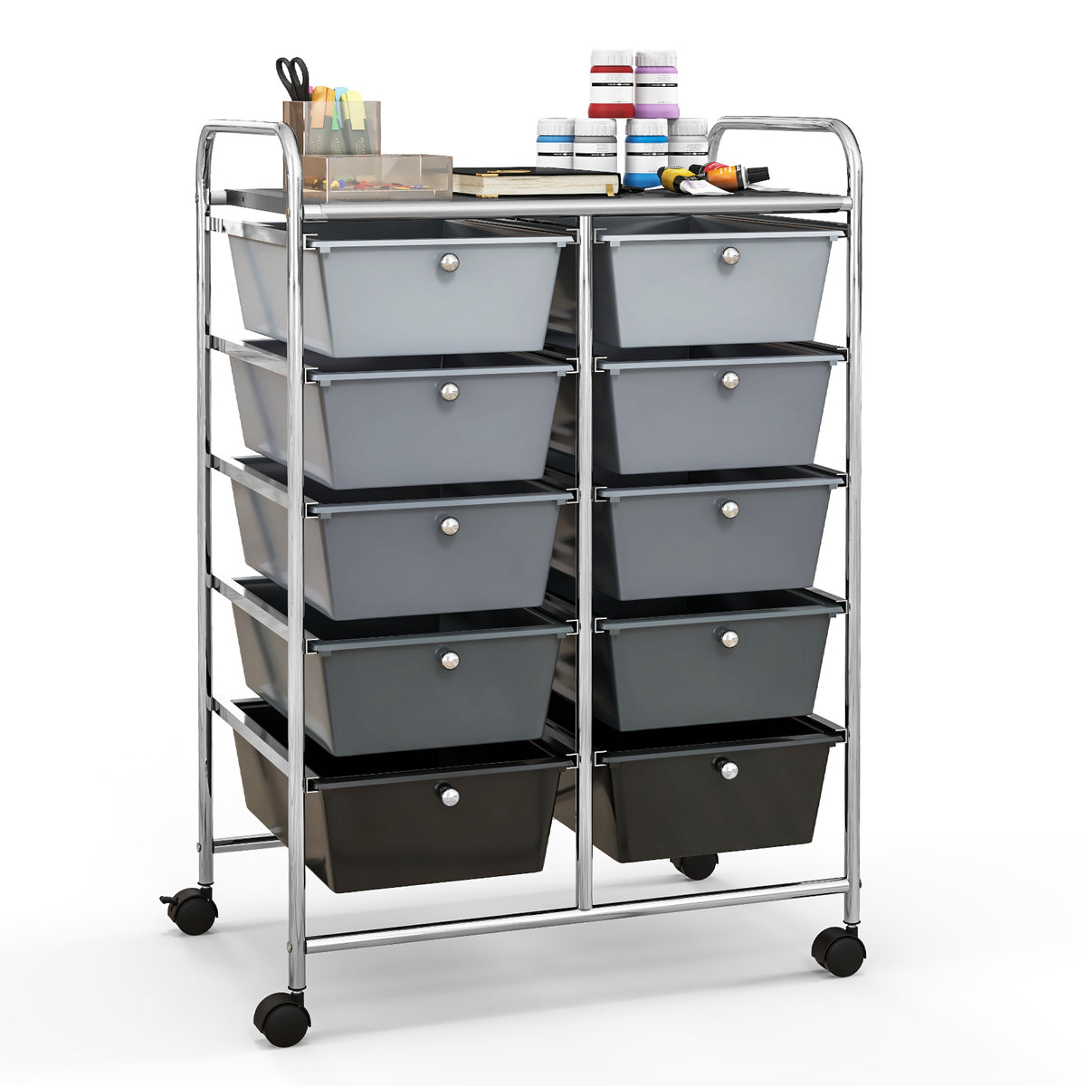 10-Drawer Rolling Storage Cart - Gray