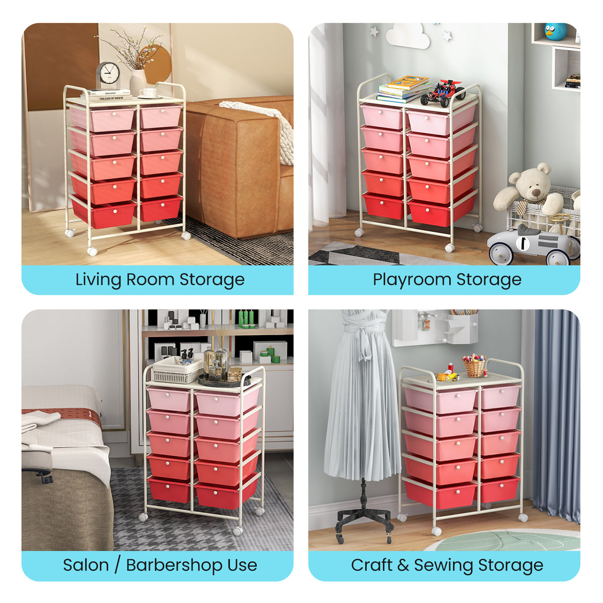 10-Drawer Rolling Storage Cart
