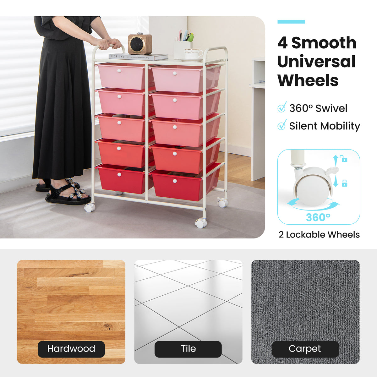 10-Drawer Rolling Storage Cart