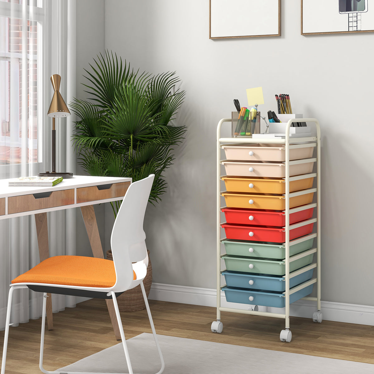 10 Drawer Rolling Storage Cart Organizer with 4 Universal Casters