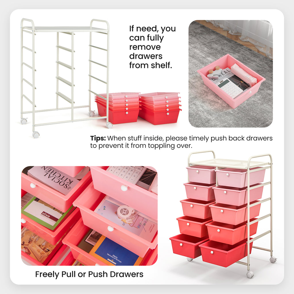 10-Drawer Rolling Storage Cart