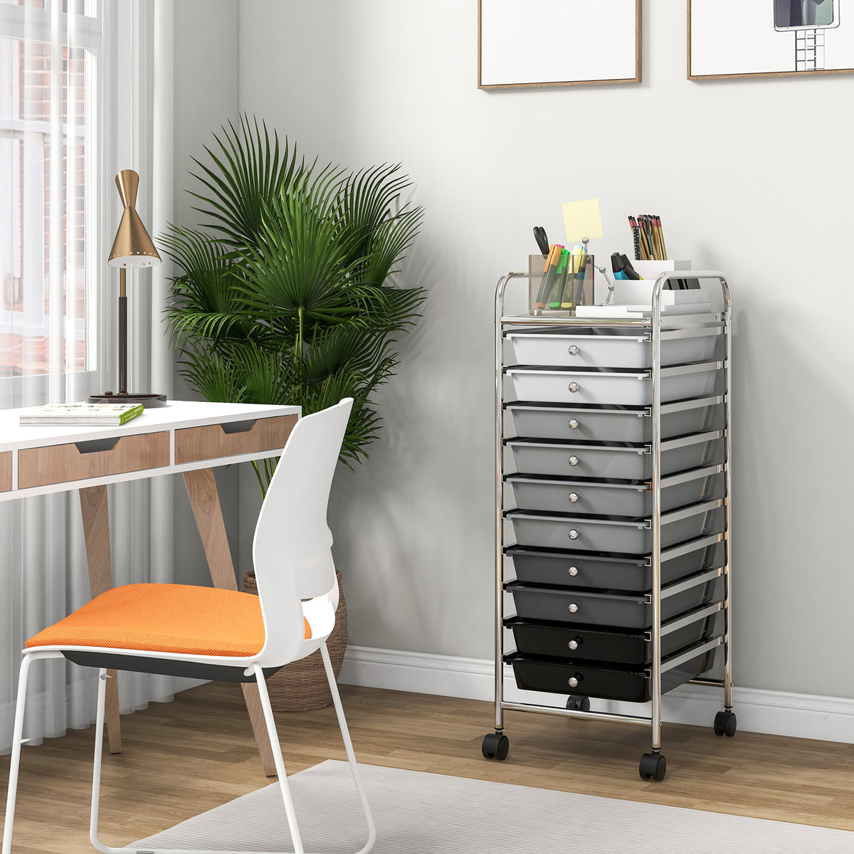 10 Drawer Rolling Storage Cart Organizer with 4 Universal Casters