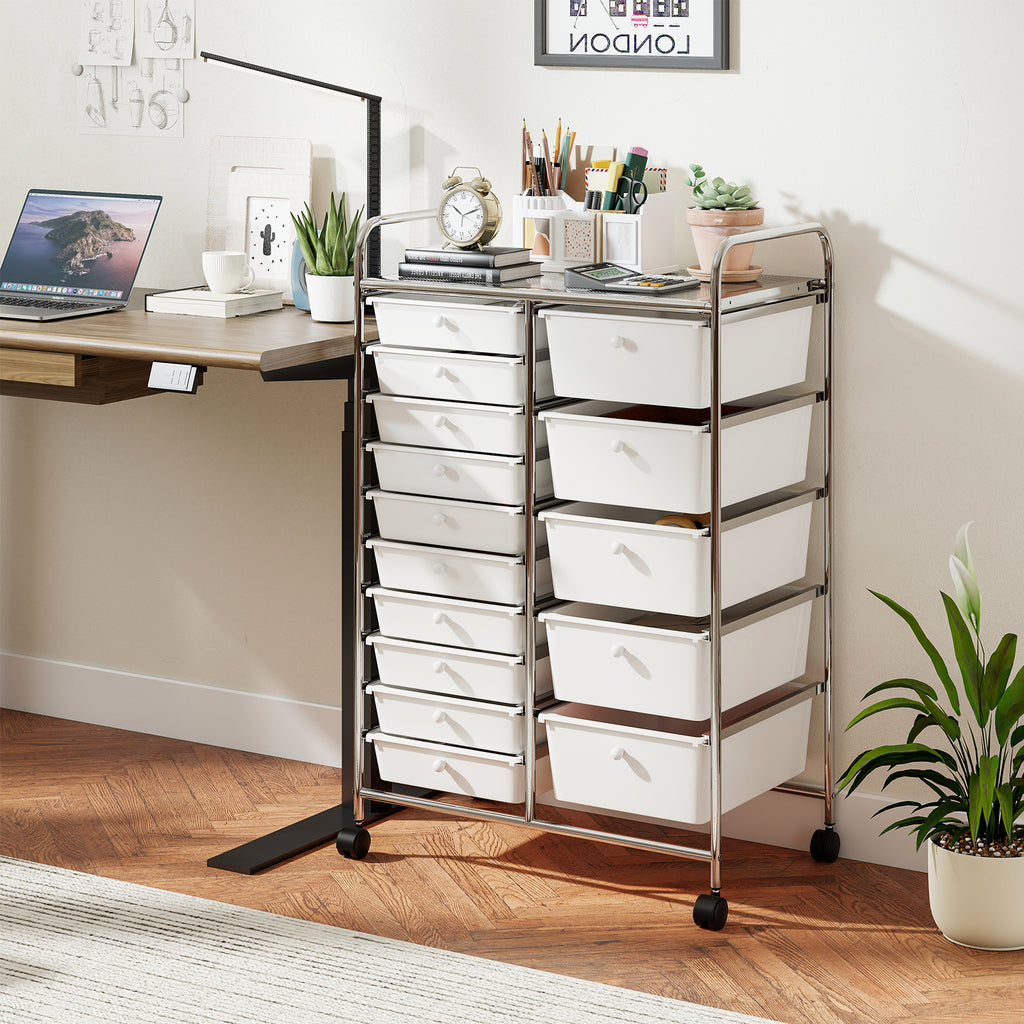 15-Drawer Rolling Storage Cart - Metal Frame, Black