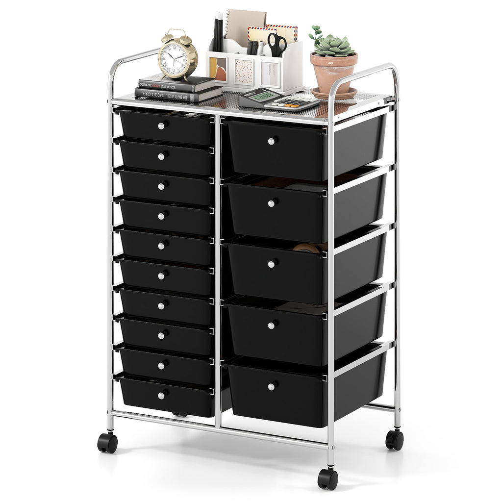15-Drawer Rolling Storage Cart - Metal Frame, Black