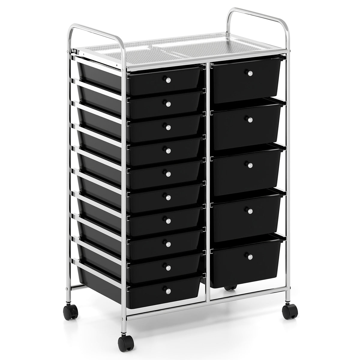 15-Drawer Rolling Storage Cart - Metal Frame, Black