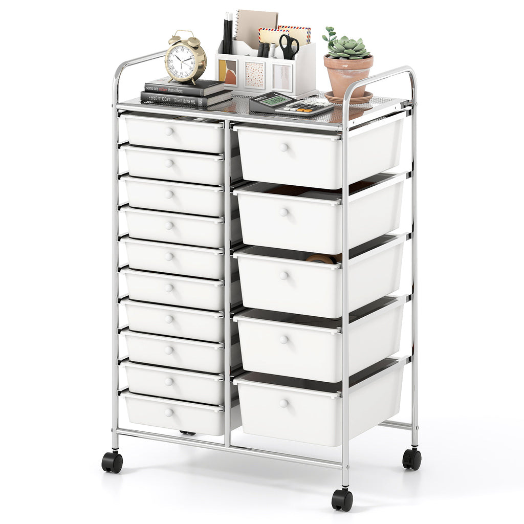 15-Drawer Rolling Storage Cart with Metal Frame - White