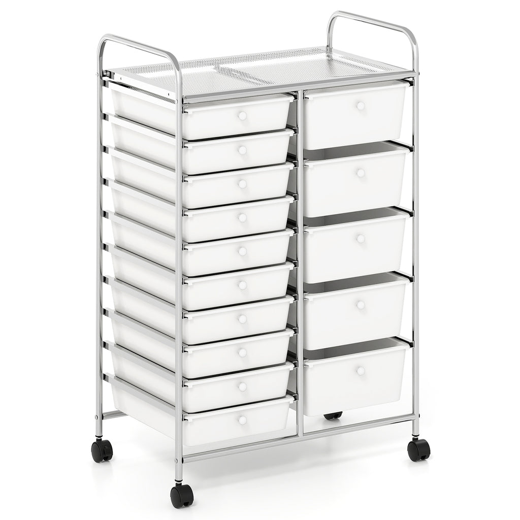 15-Drawer Rolling Storage Cart with Metal Frame - White