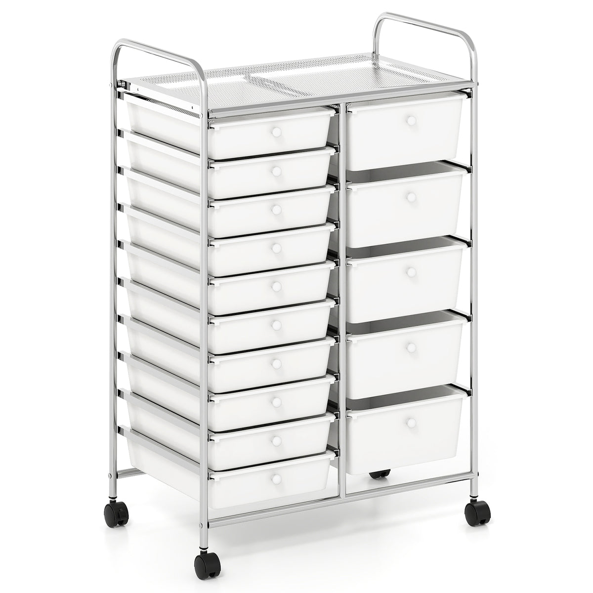 15-Drawer Rolling Storage Cart with Metal Frame - White