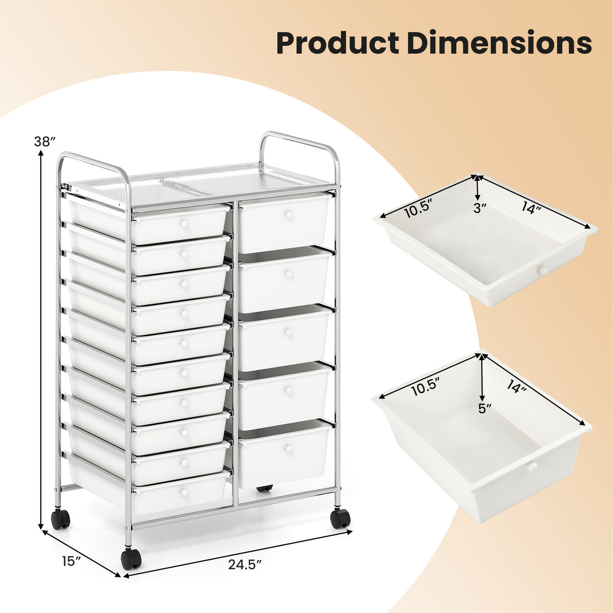 15-Drawer Rolling Storage Cart with Metal Frame - White