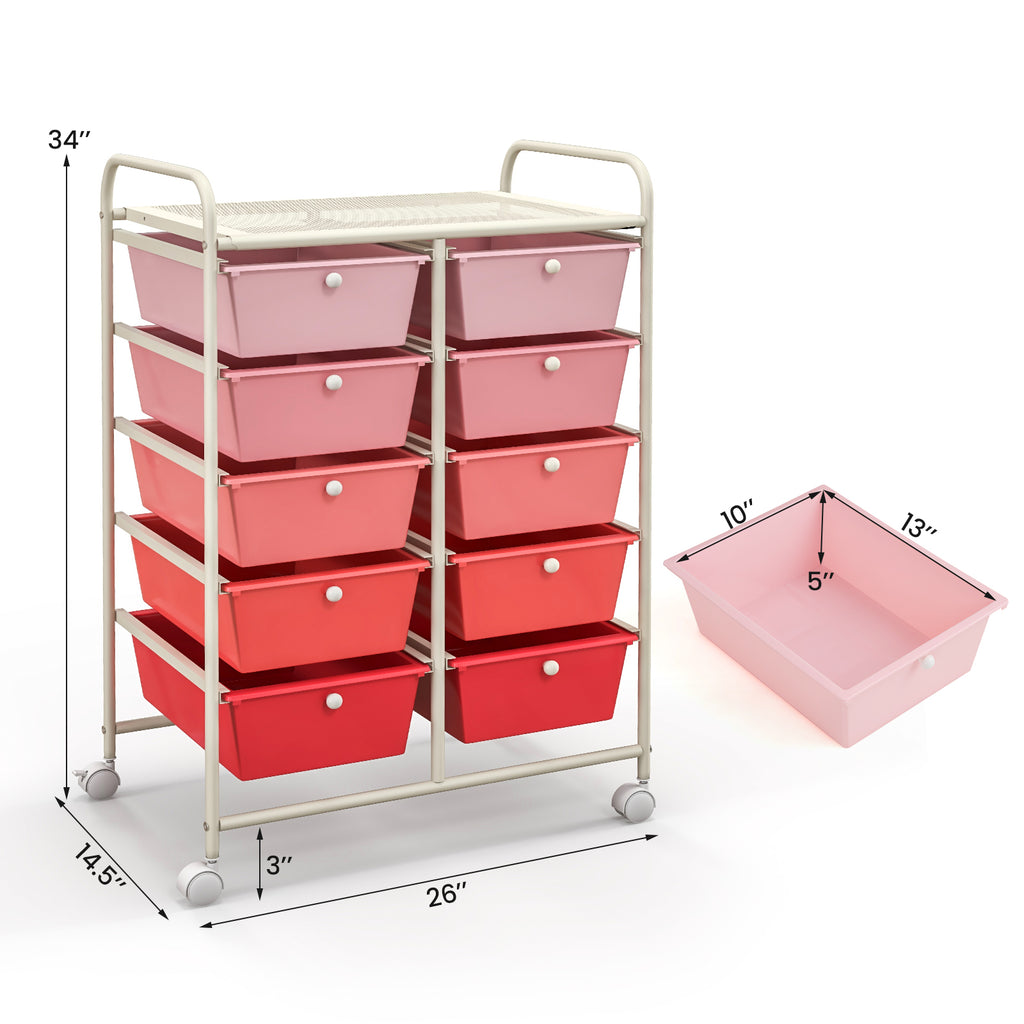 10-Drawer Rolling Storage Cart