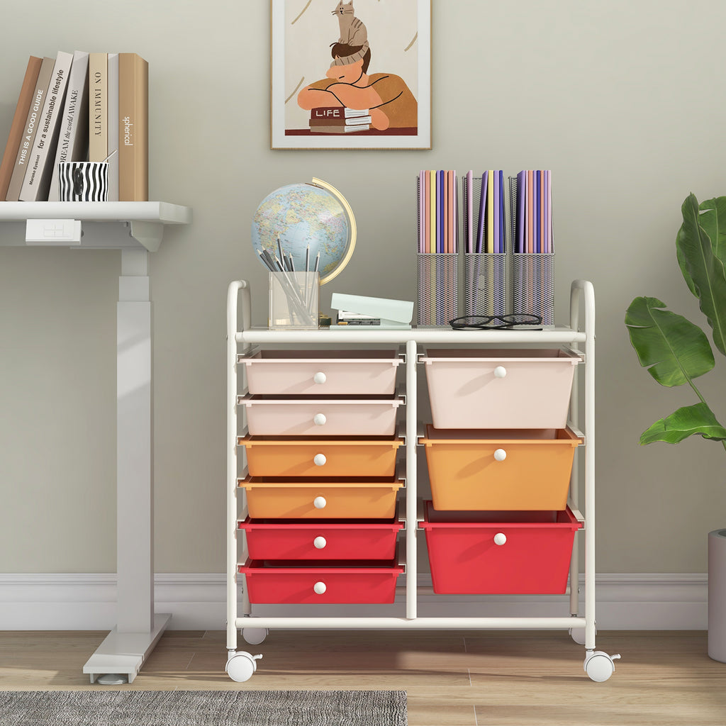 9-Drawer Rolling Storage Cart with Colorful Drawers and Metal Frame