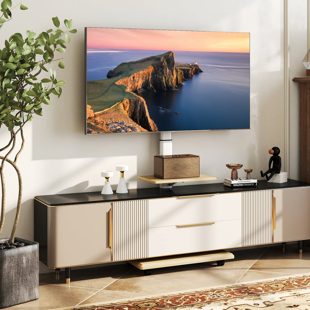 Rolling TV Stand for 32-75 Inch TVs with Lockable Wheels - Natural