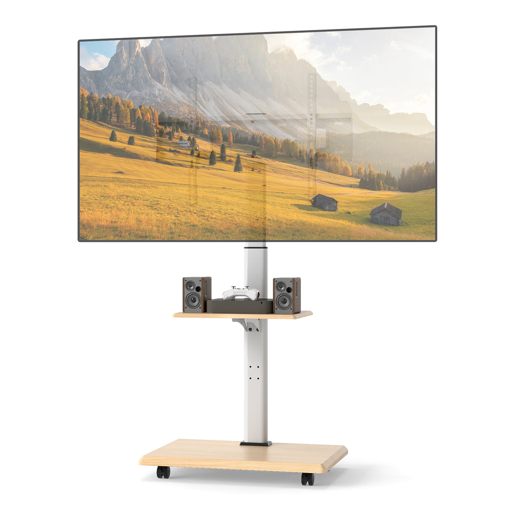 Rolling TV Stand for 32-75 Inch TVs with Lockable Wheels - Natural