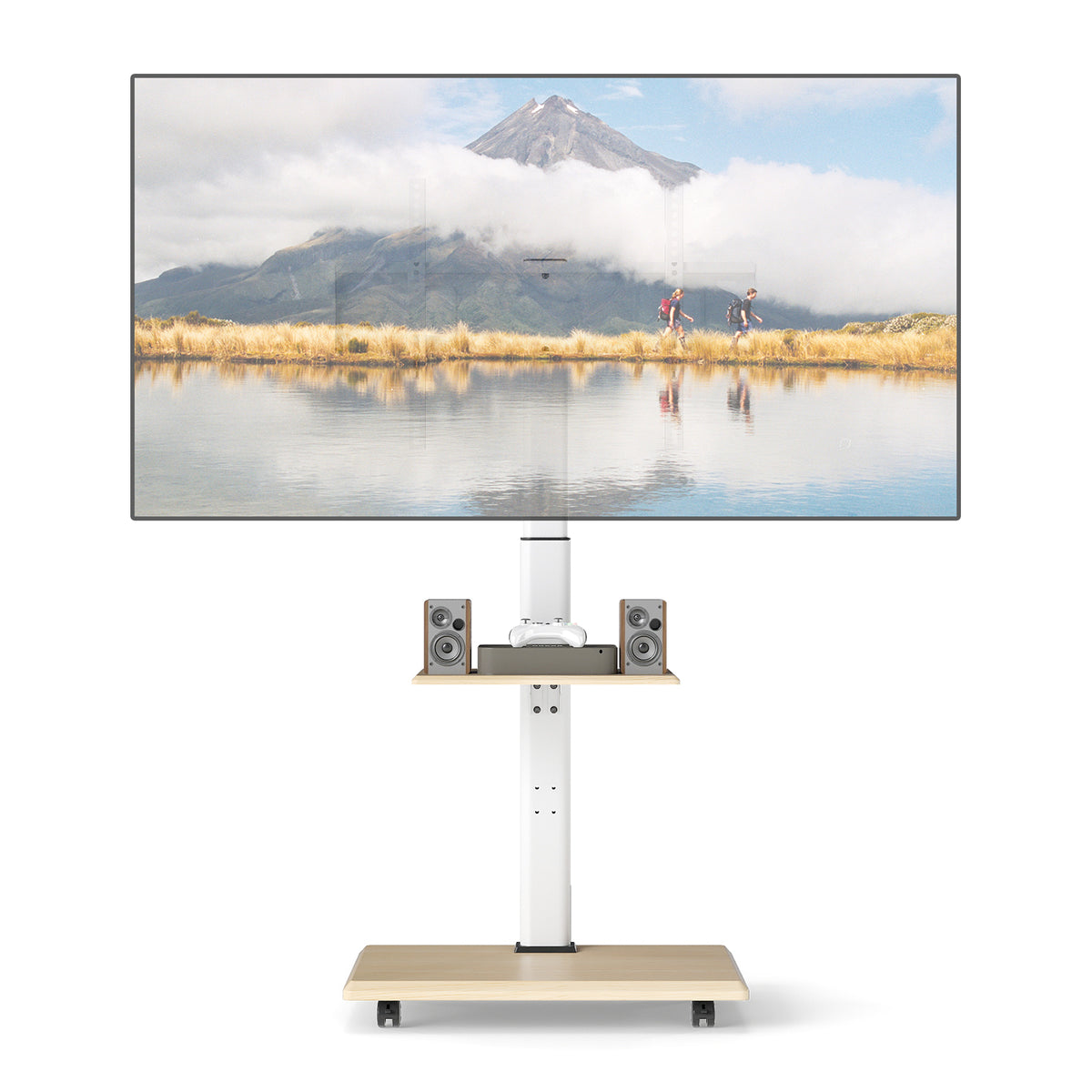 Rolling TV Stand for 32-75 Inch TVs with Lockable Wheels - Natural