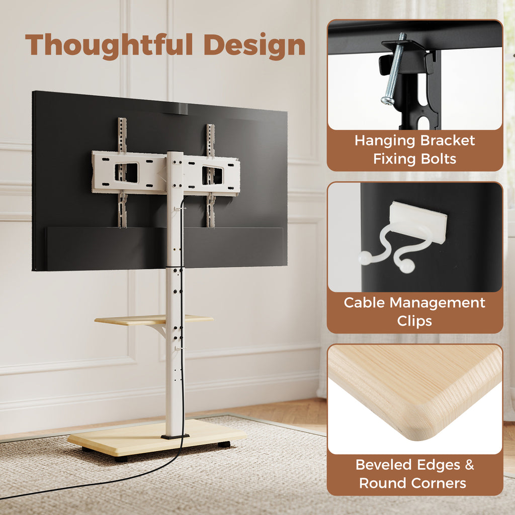 Rolling TV Stand for 32-75 Inch TVs with Lockable Wheels - Natural