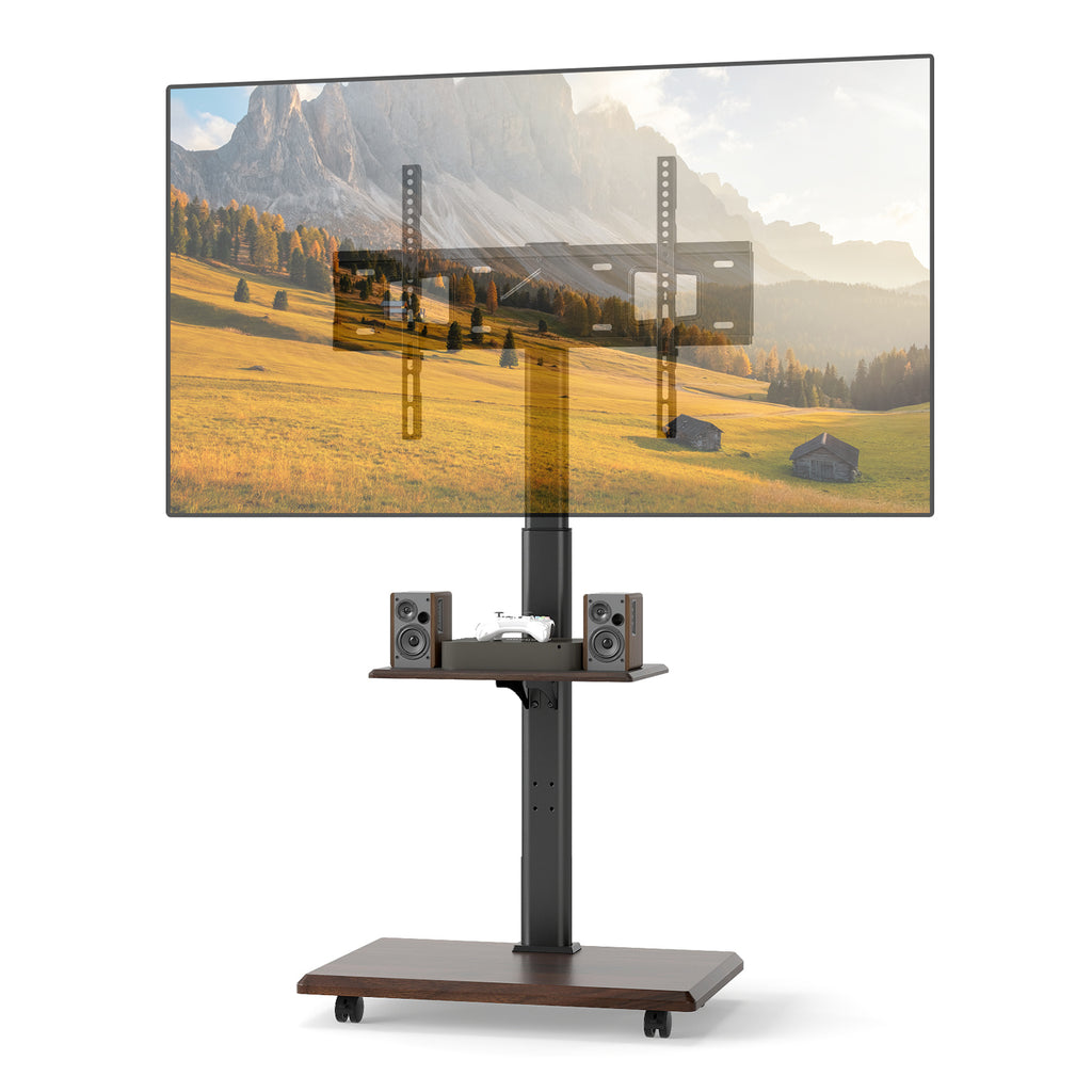 Rolling TV Stand for 32-75 Inch TVs with Lockable Wheels - Natural