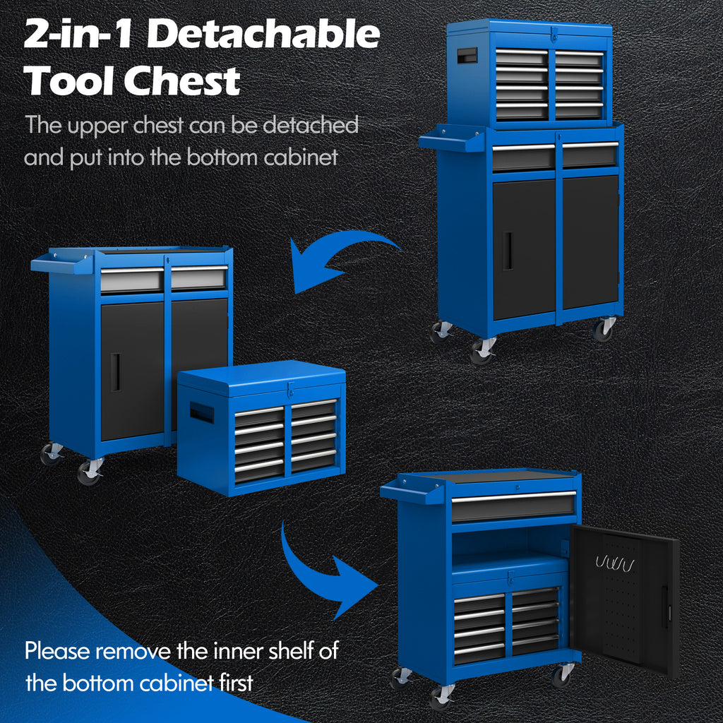 2-in-1 Rolling Tool Chest with 5 Drawers - Navy