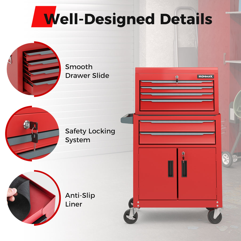 6-Drawer Rolling Tool Storage Chest Cabinet - Red