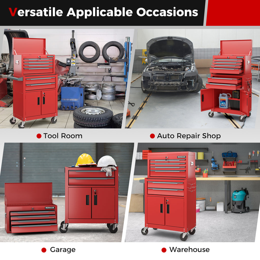 6-Drawer Rolling Tool Storage Chest Cabinet - Red
