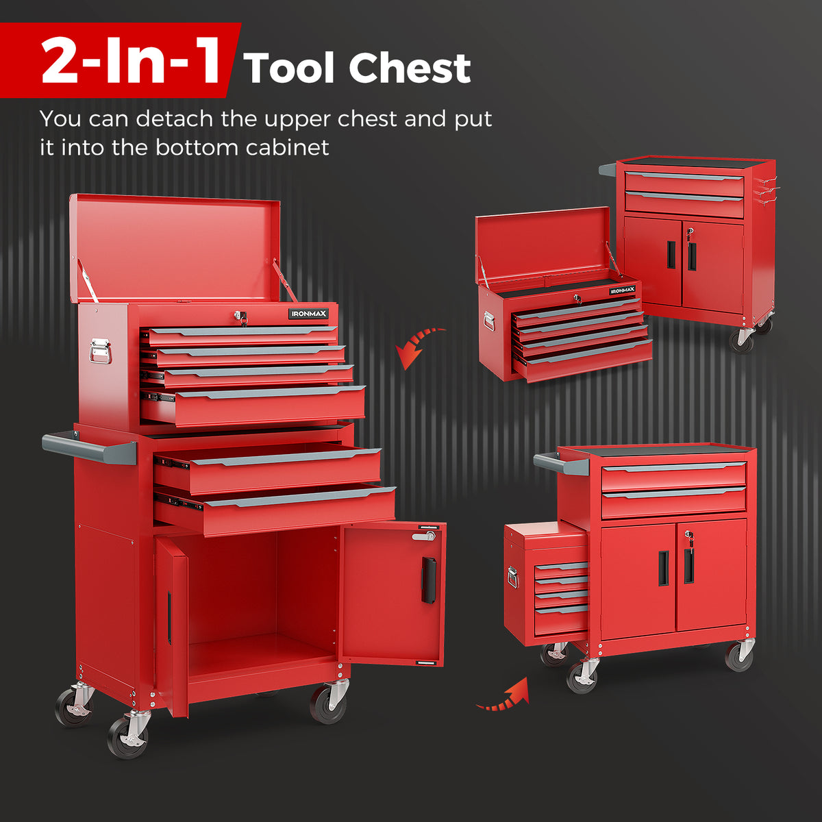 6-Drawer Rolling Tool Storage Chest Cabinet - Red